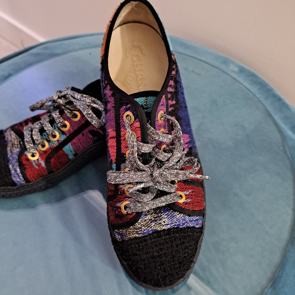 CHANEL Multicolor Tweed Low Top Sneakers Size 40 - Picture 2 of 6